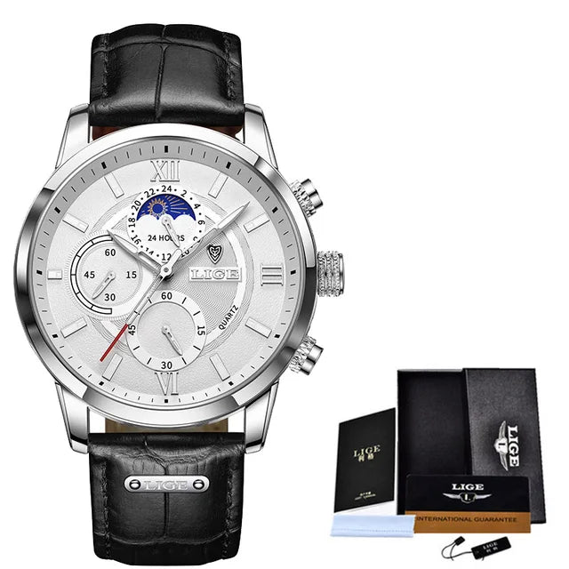 LIGE Leather Men’s Quartz Executive Watch – Timeless Luxury | MerchLuxx - MerchLuxx